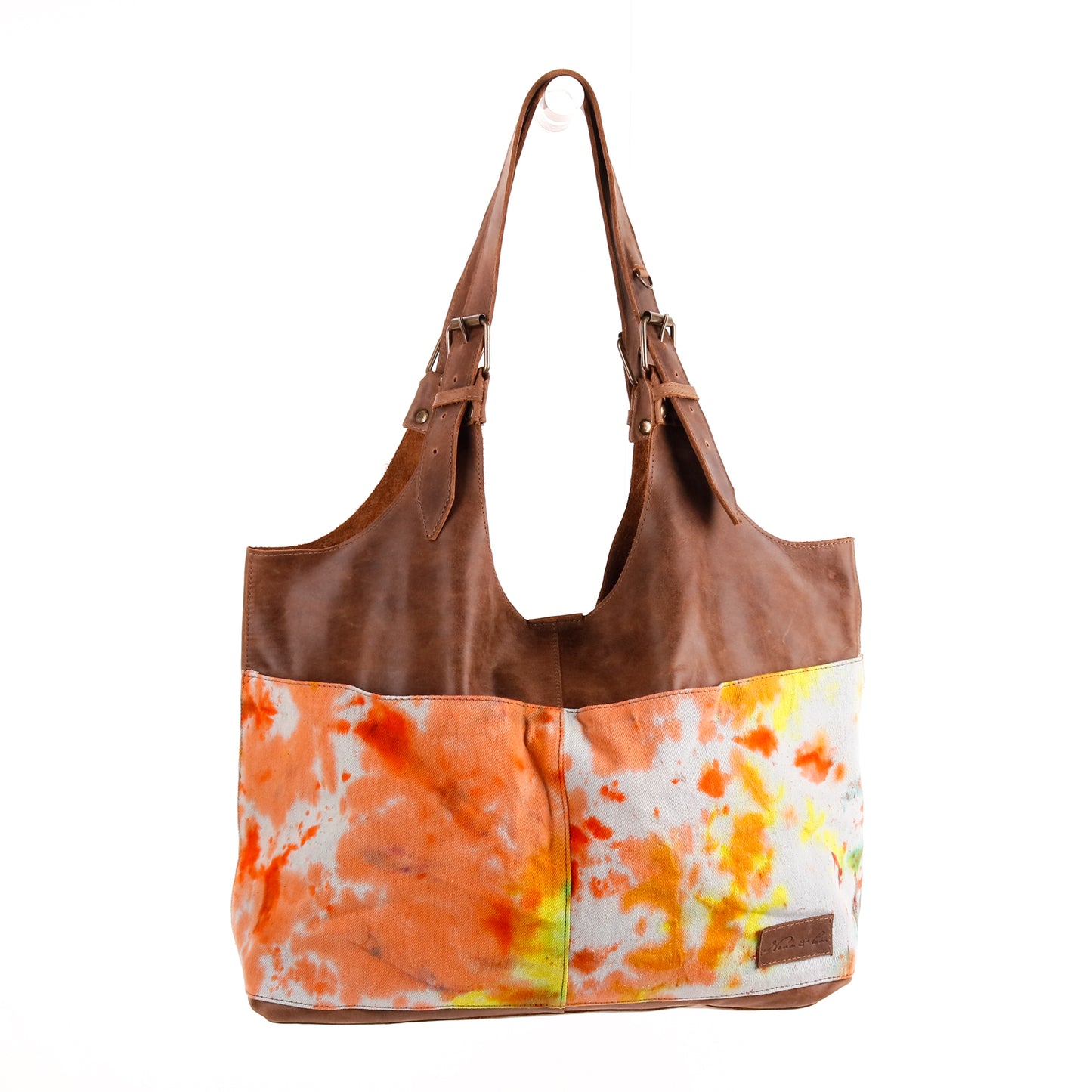 ALEJANDRA BAG - TIE DYE - UPCYCLED DENIM - CAOBA LEATHER - NO. 10002