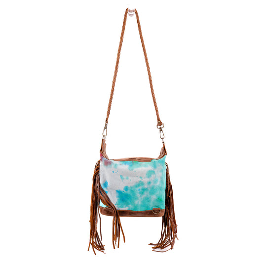 **CLOSEOUT** BEATRIZ MINI CONVERTIBLE DAY BAG WITH FRINGE - UPCYCLED DENIM - TIE DYE - CAOBA - NO. 10003