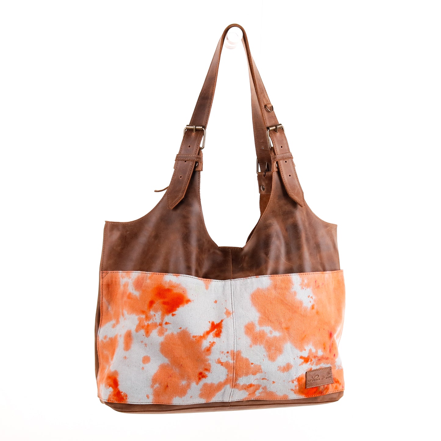 ALEJANDRA BAG - TIE DYE - UPCYCLED DENIM - CAOBA LEATHER - NO. 10019