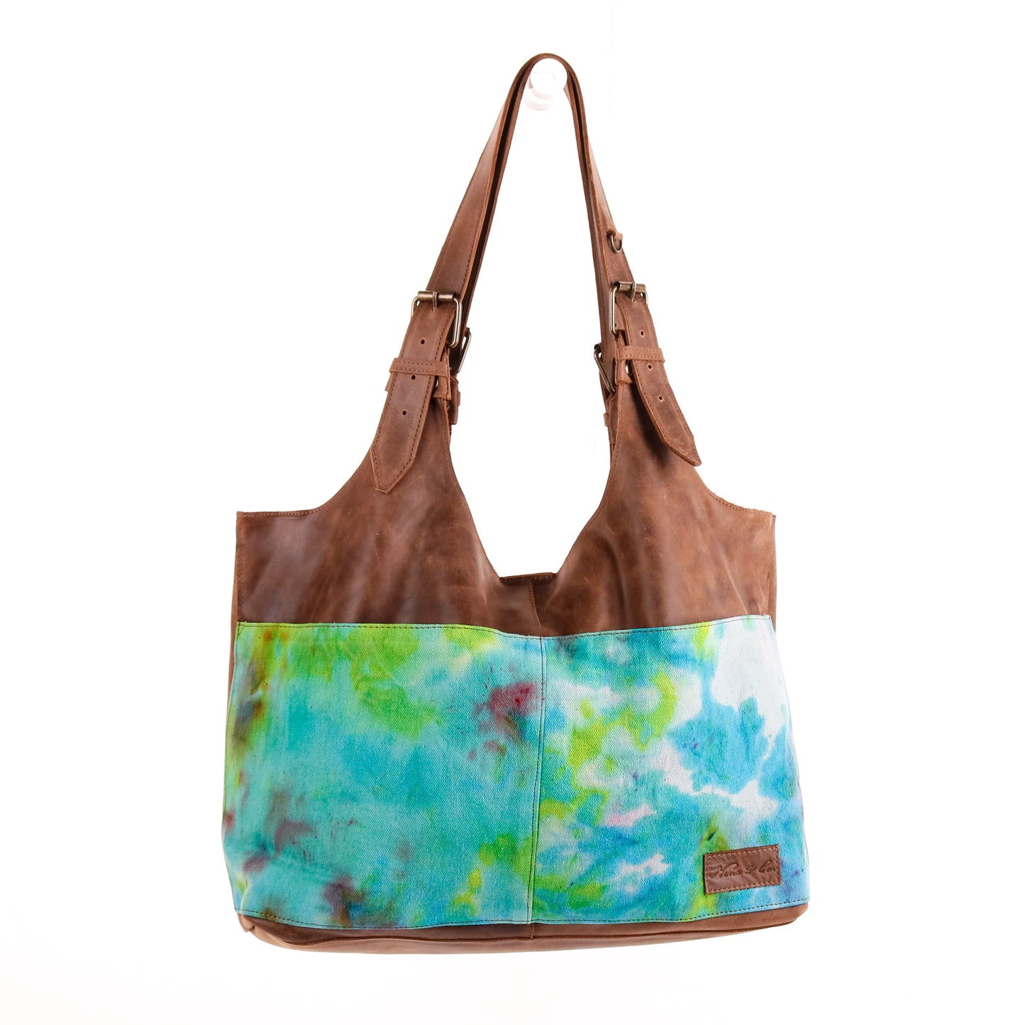 ALEJANDRA BAG - TIE DYE - UPCYCLED DENIM - CAOBA LEATHER - NO. 10024