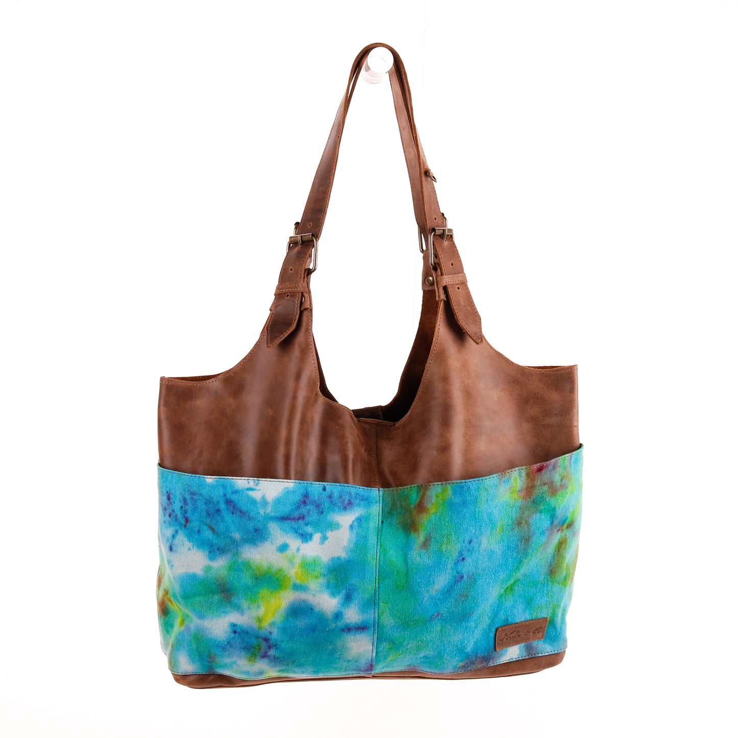 ALEJANDRA BAG - TIE DYE - UPCYCLED DENIM - CAOBA LEATHER - NO. 10030