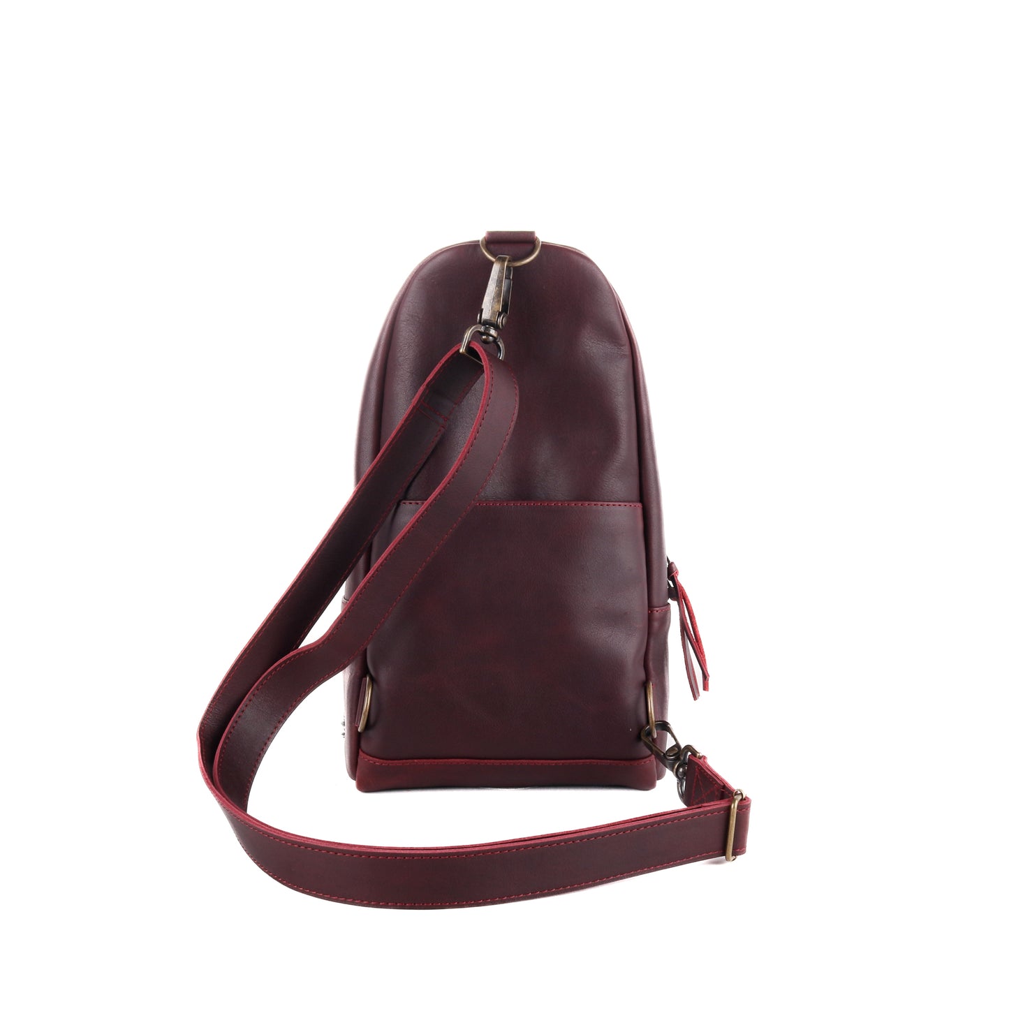 CROSSBODY SLING 2.0 - FULL LEATHER WITH SHEARLING - VINO TINTO