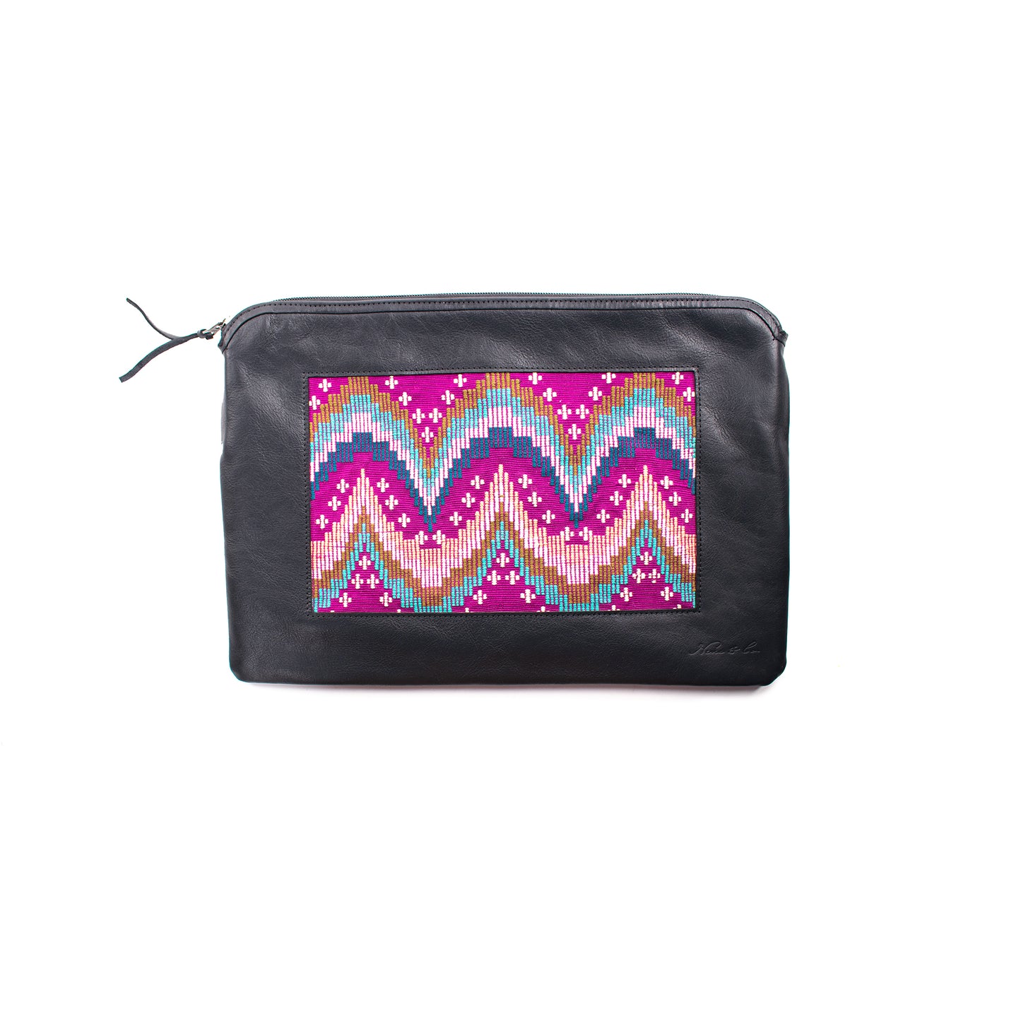 H&S LAPTOP CASE 16" - MOONS & STARS PANEL - BLACK LEATHER - NO. 12655