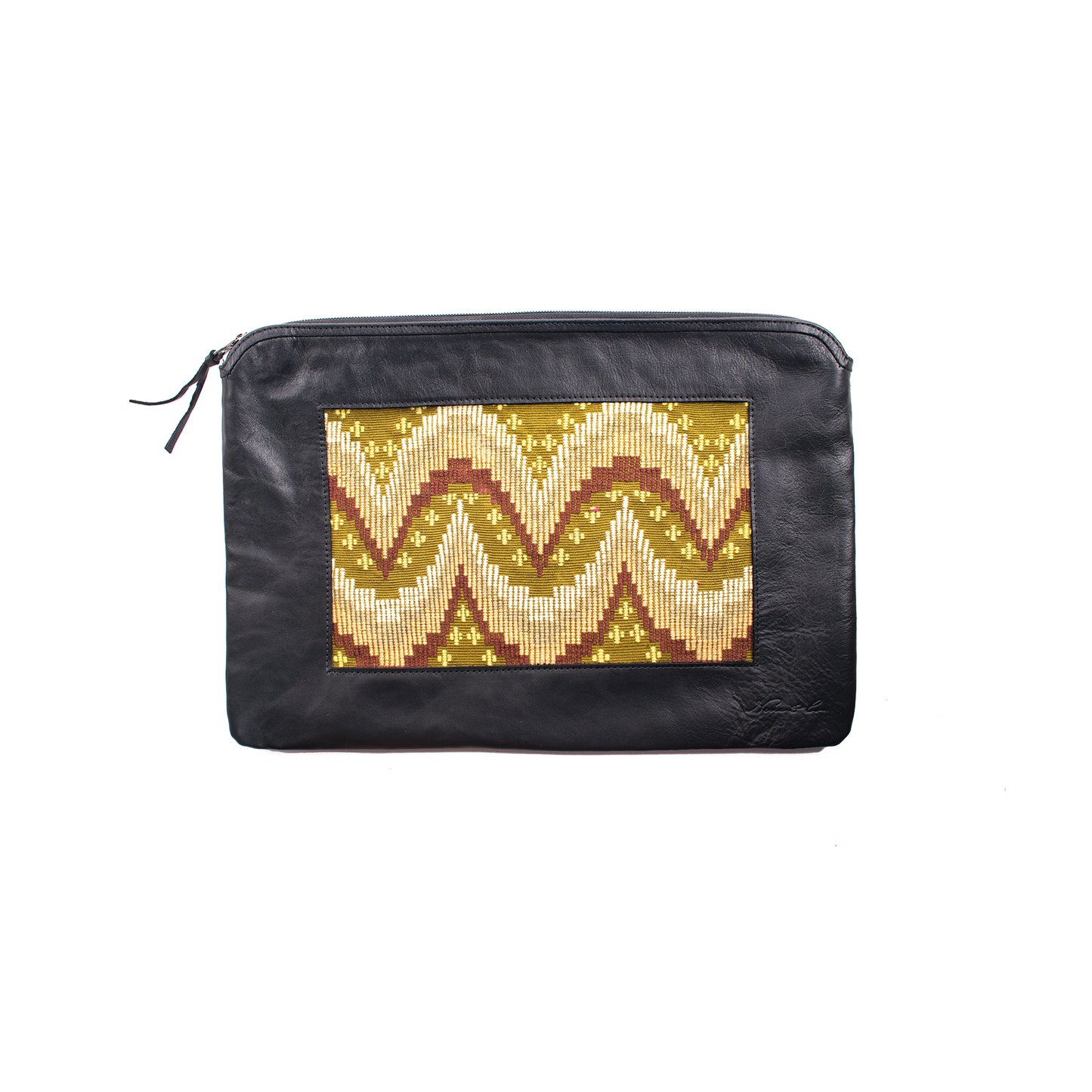 H&S LAPTOP CASE 16" - MOONS & STARS PANEL - BLACK LEATHER - NO. 12658