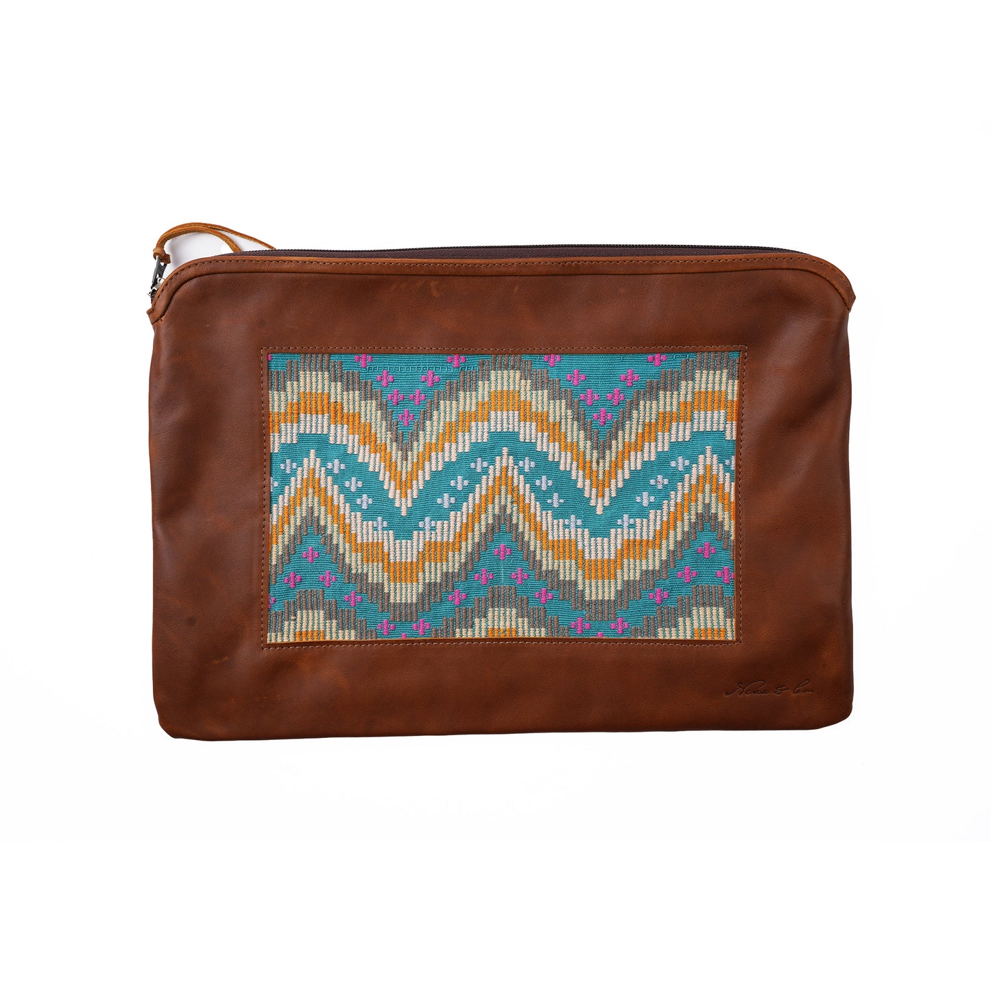H&S LAPTOP CASE 16" - MOONS & STARS PANEL - CAFE LEATHER - NO. 12697