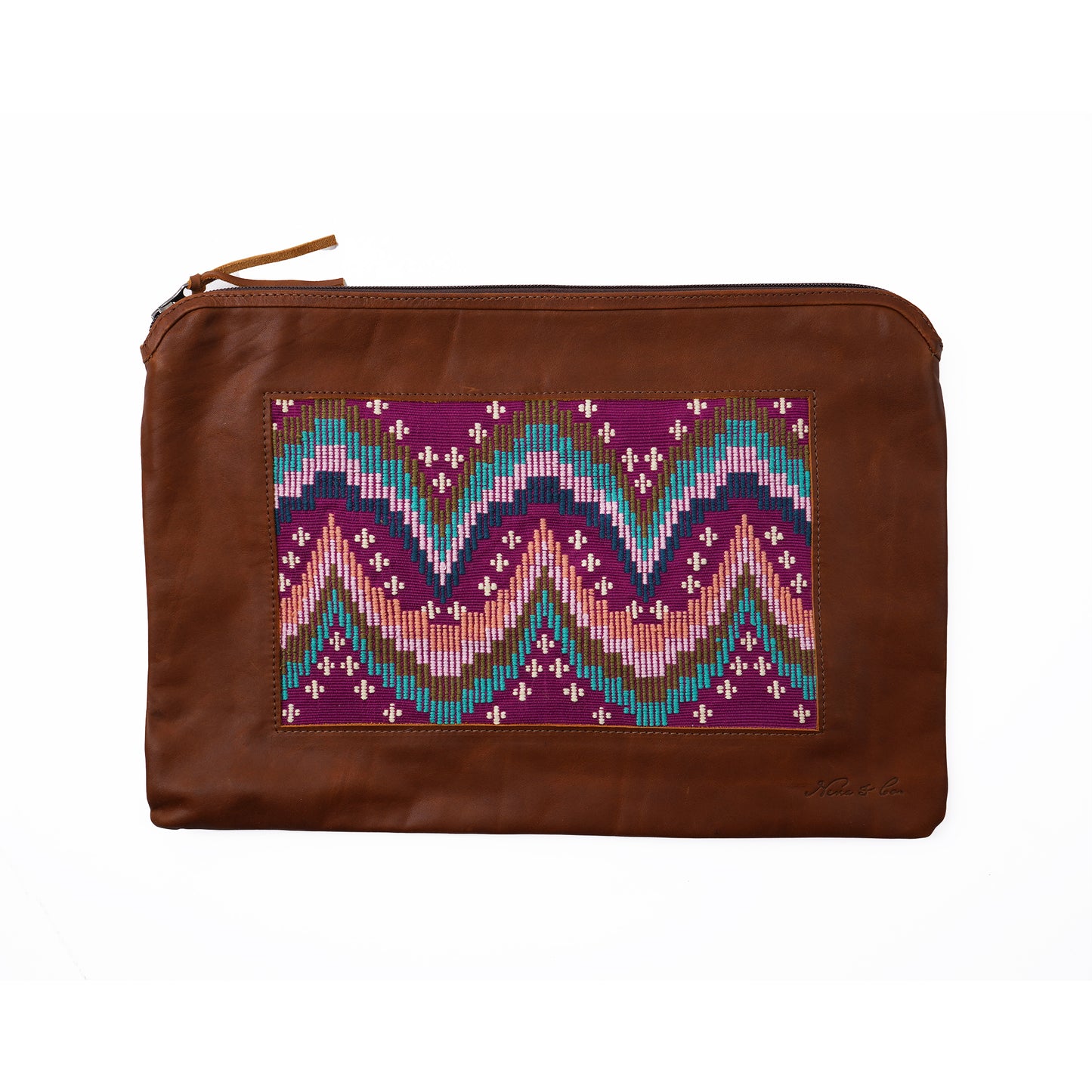 H&S LAPTOP CASE 16" - MOONS & STARS PANEL - CAFE LEATHER - NO. 12699