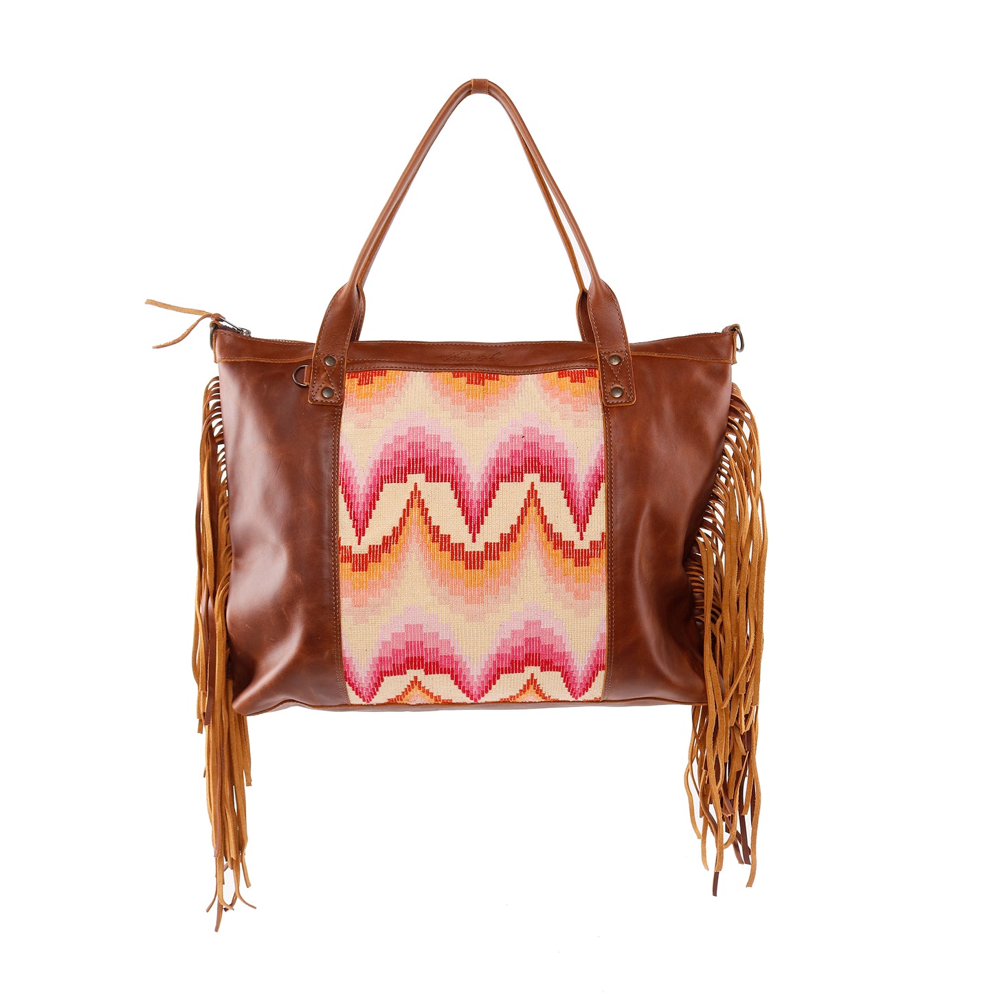 H&S PERFECT FRINGE TOTE - OOAK PANEL - CAFE - NO. 12834