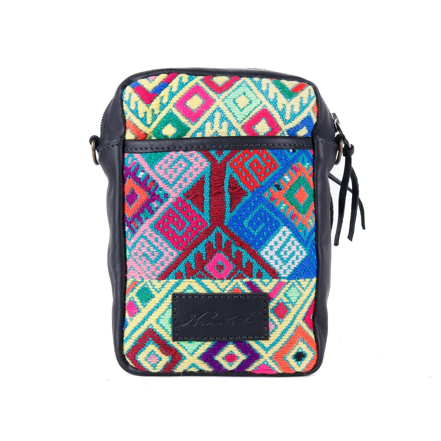 CROSSBODY TRAVEL BAG - OOAK HUIPIL - BLACK - NO. 13979