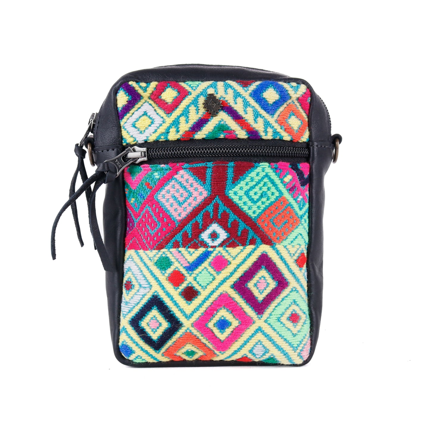CROSSBODY TRAVEL BAG - OOAK HUIPIL - BLACK - NO. 13979