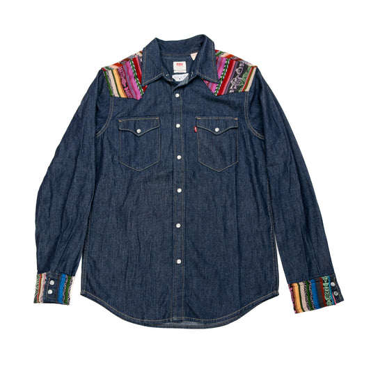 DENIM SHIRT WITH ARTISAN TEXTILE DETAILS - SIZE S - NO. 15345
