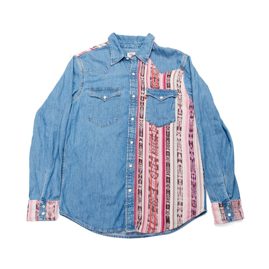 DENIM SHIRT WITH ARTISAN TEXTILE DETAILS - SIZE M - NO. 15349