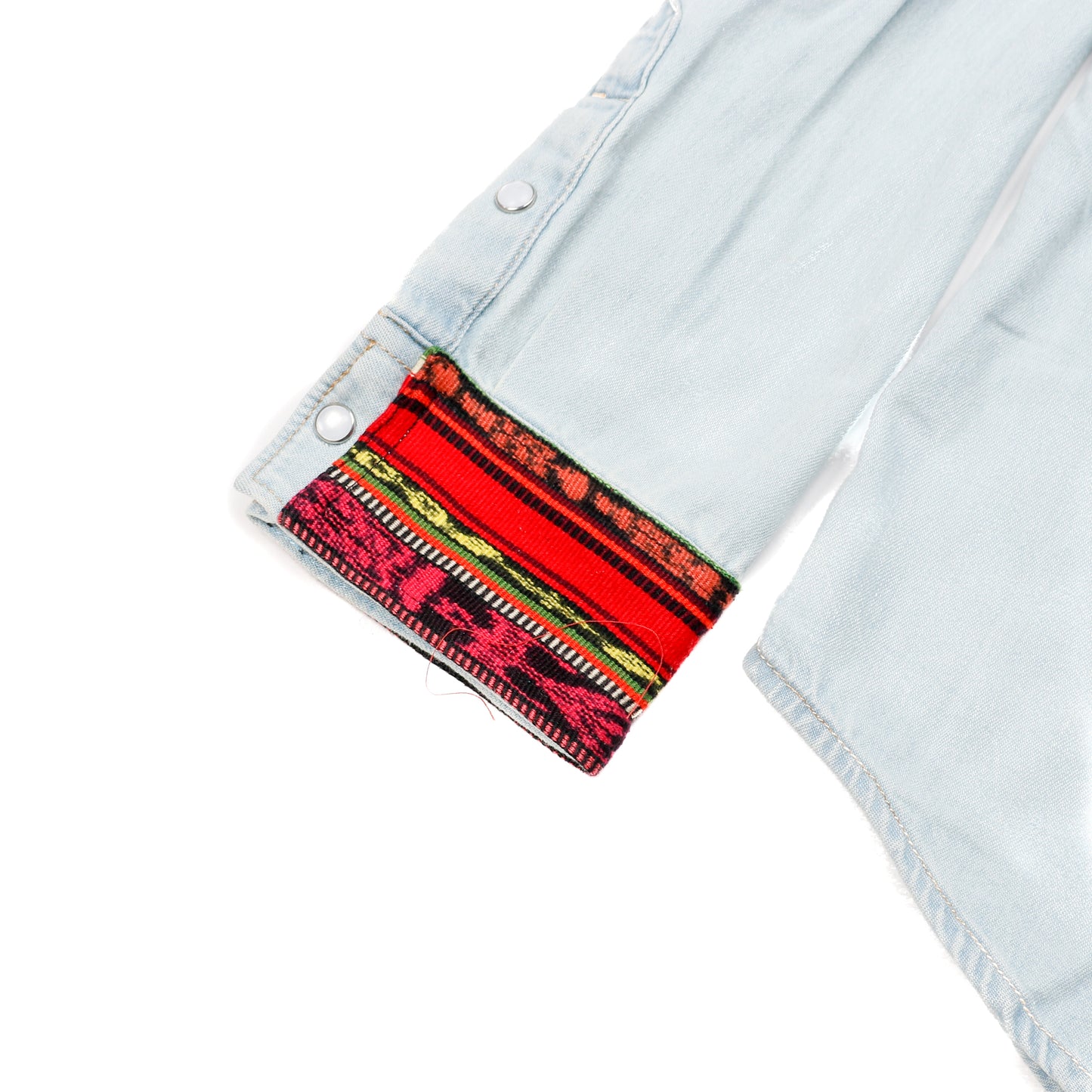 DENIM SHIRT WITH ARTISAN TEXTILE DETAILS - SIZE L - NO. 15352