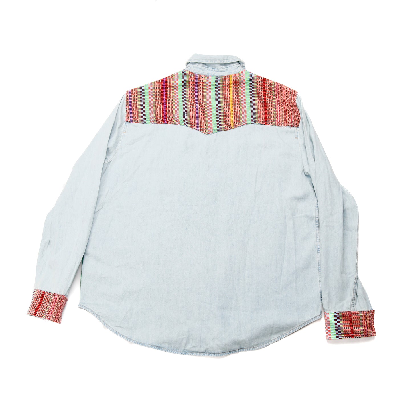 DENIM SHIRT WITH ARTISAN TEXTILE DETAILS - SIZE XL - NO. 15353