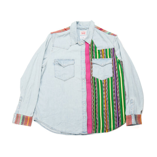 DENIM SHIRT WITH ARTISAN TEXTILE DETAILS - SIZE XL - NO. 15353