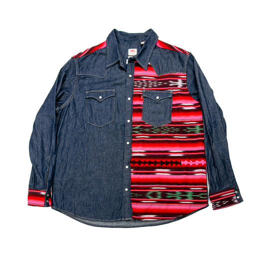 DENIM SHIRT WITH ARTISAN TEXTILE DETAILS - SIZE XL - NO. 15354