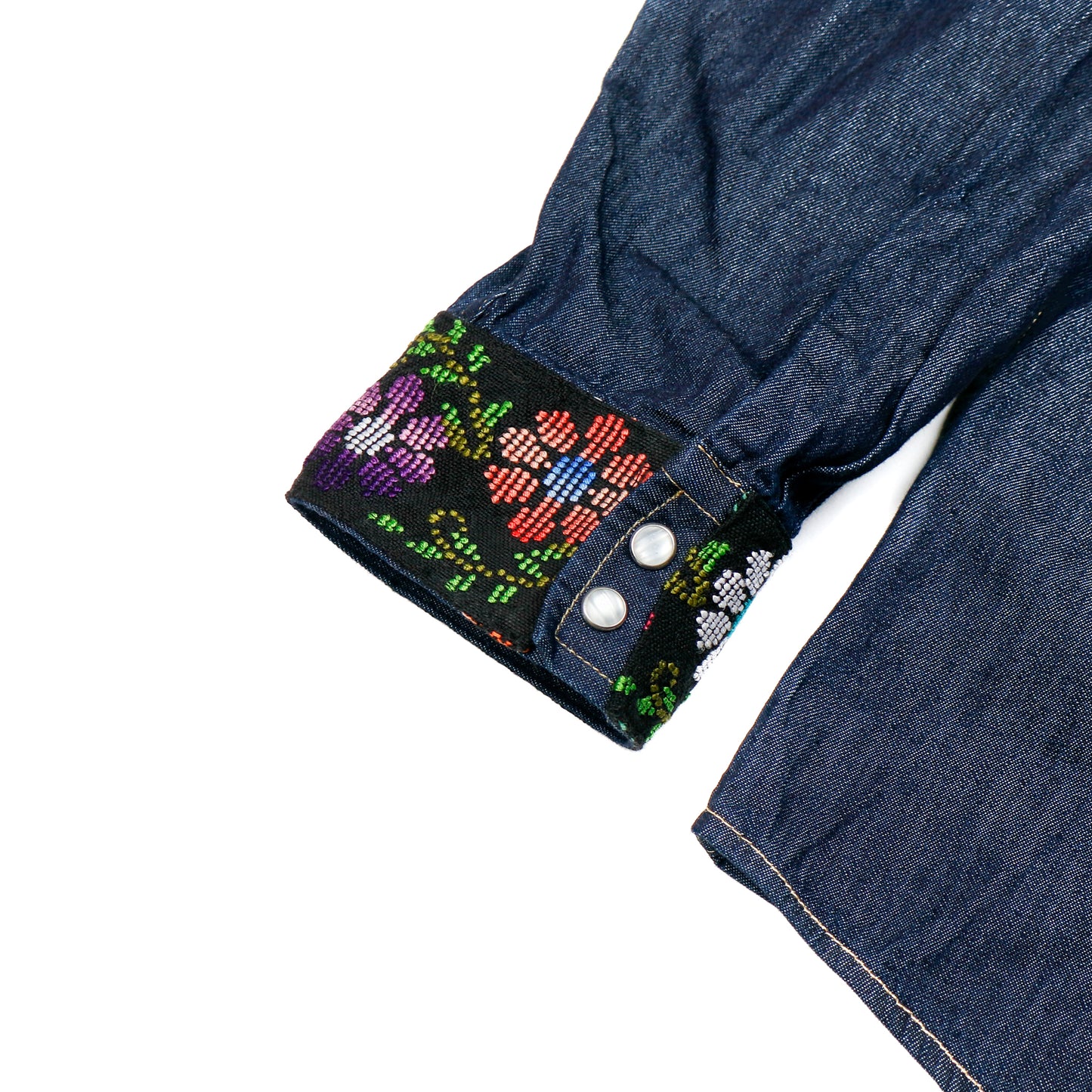 DENIM SHIRT WITH ARTISAN TEXTILE DETAILS - SIZE XXL - NO. 15356