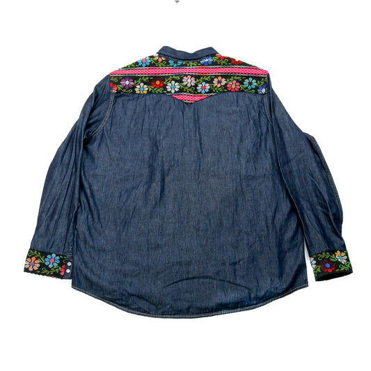 DENIM SHIRT WITH ARTISAN TEXTILE DETAILS - SIZE XXL - NO. 15356