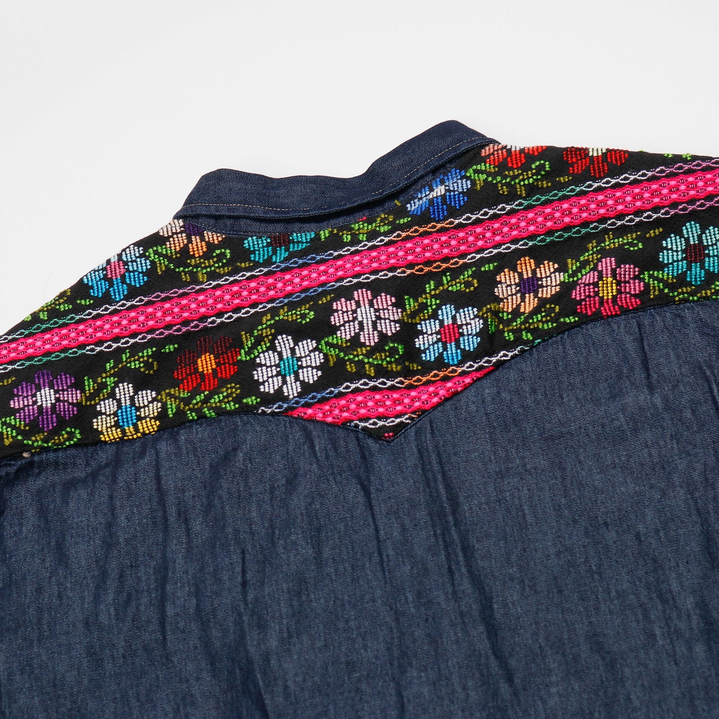 DENIM SHIRT WITH ARTISAN TEXTILE DETAILS - SIZE XXL - NO. 15356