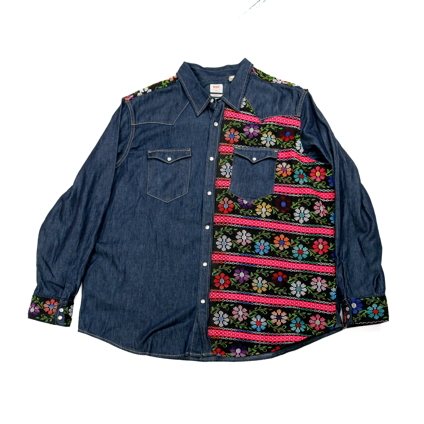 DENIM SHIRT WITH ARTISAN TEXTILE DETAILS - SIZE XXL - NO. 15356