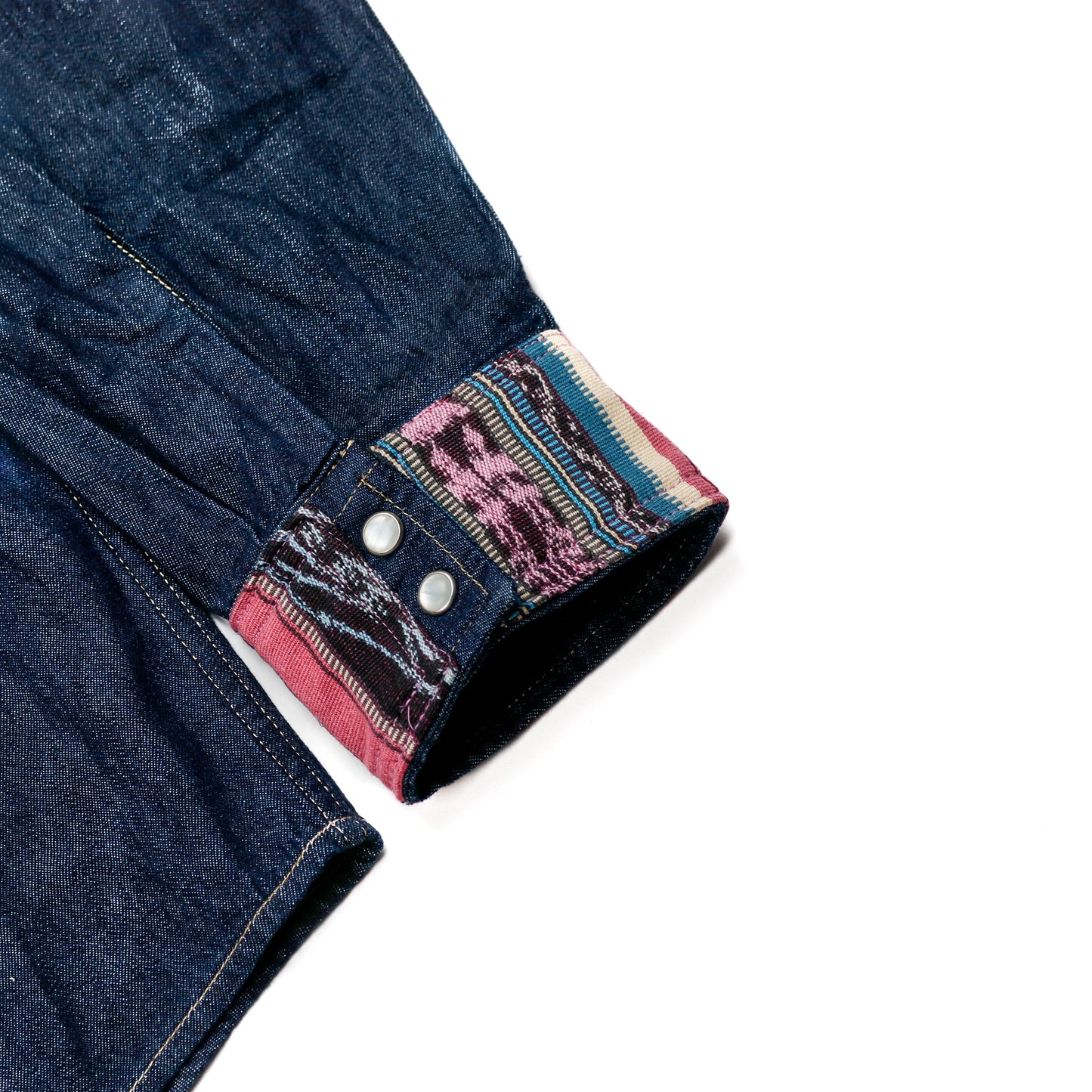 DENIM SHIRT WITH ARTISAN TEXTILE DETAILS - SIZE XXL - NO. 15357