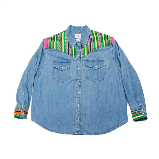 DENIM SHIRT WITH ARTISAN TEXTILE DETAILS - SIZE XXL - NO. 15358