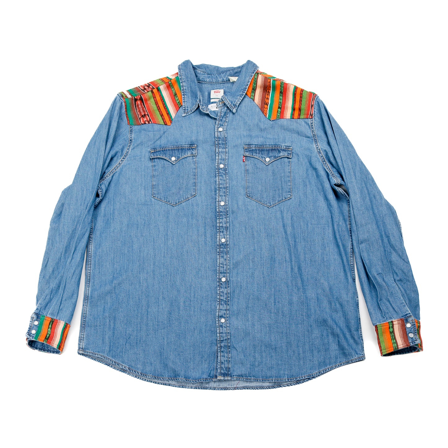 DENIM SHIRT WITH ARTISAN TEXTILE DETAILS - SIZE XXL - NO. 15359
