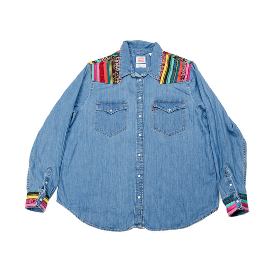 DENIM SHIRT WITH ARTISAN TEXTILE DETAILS - SIZE XXL - NO. 15360