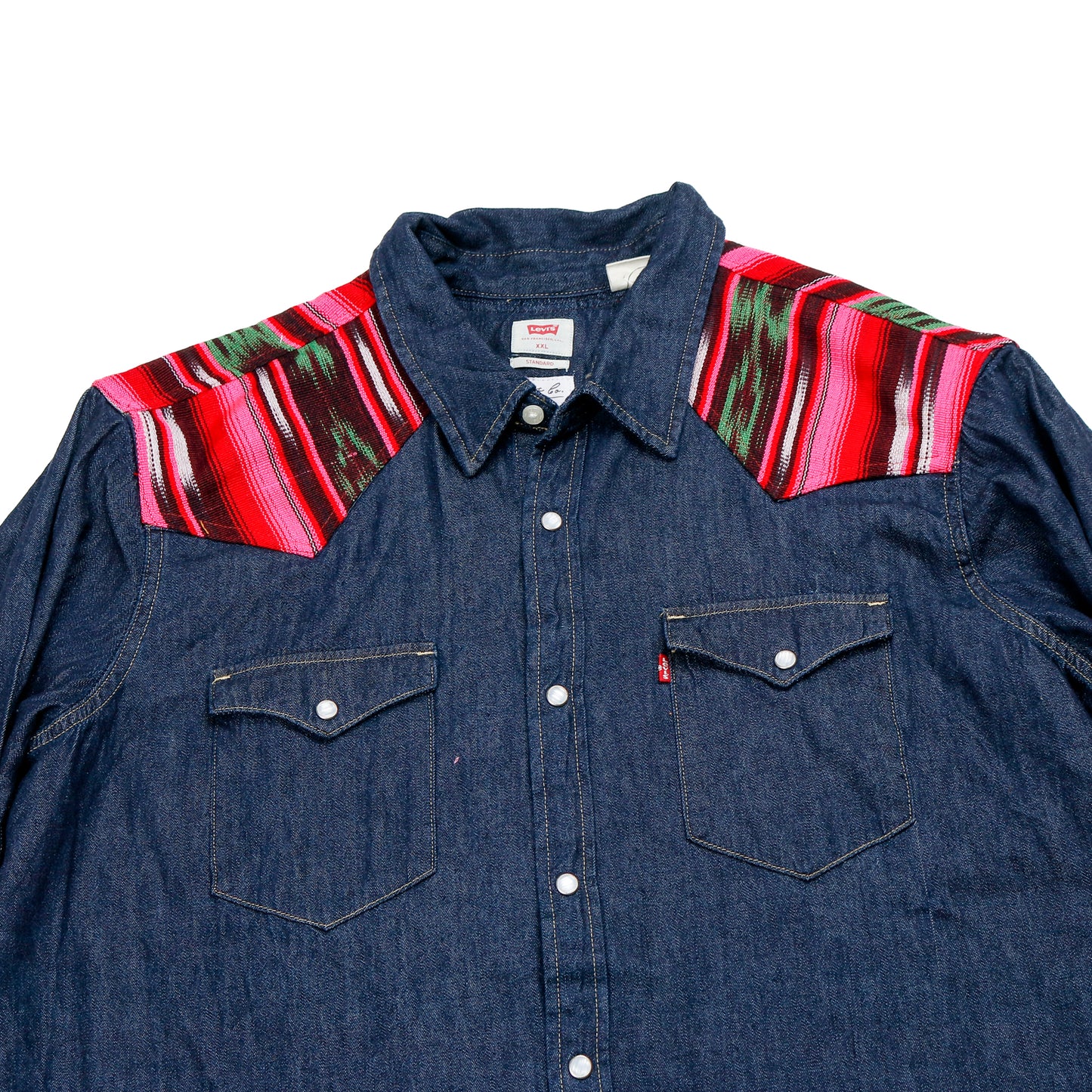 DENIM SHIRT WITH ARTISAN TEXTILE DETAILS - SIZE XXL - NO. 15361