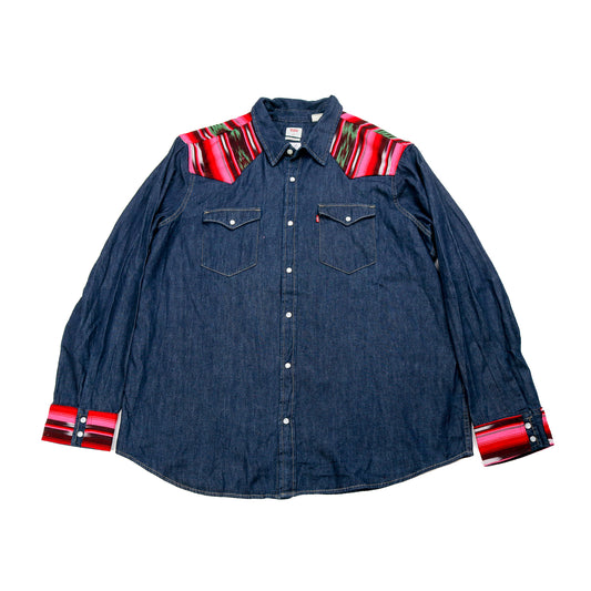 DENIM SHIRT WITH ARTISAN TEXTILE DETAILS - SIZE XXL - NO. 15361