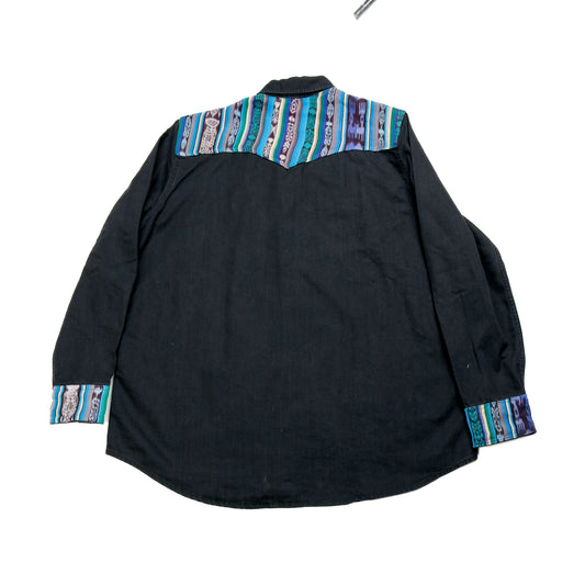 DENIM SHIRT WITH ARTISAN TEXTILE DETAILS - SIZE 3XL - NO. 15364