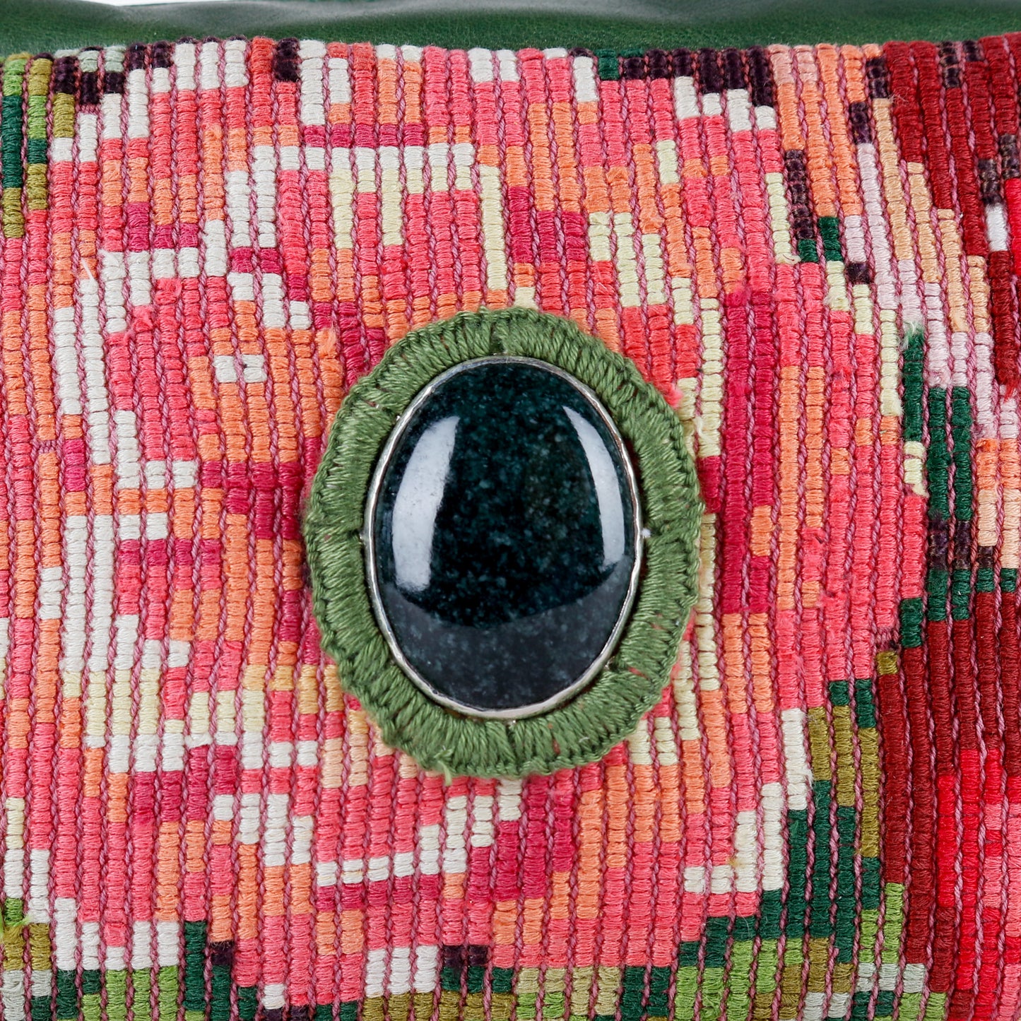 WANDER CROSSBODY BAG + STRAP SET - OOAK HUIPIL WITH JADE - EMERALD - NO. 15551