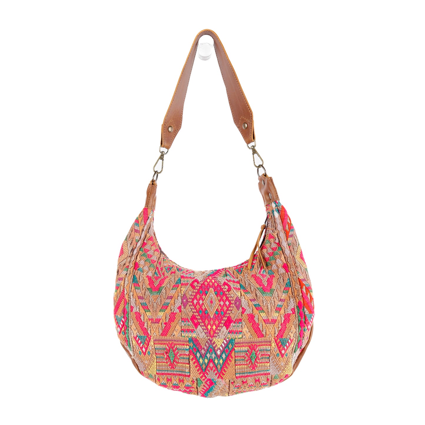 LARGE BOHO SADDLE BAG - OOAK HUIPIL - CAFE - NO. 15927