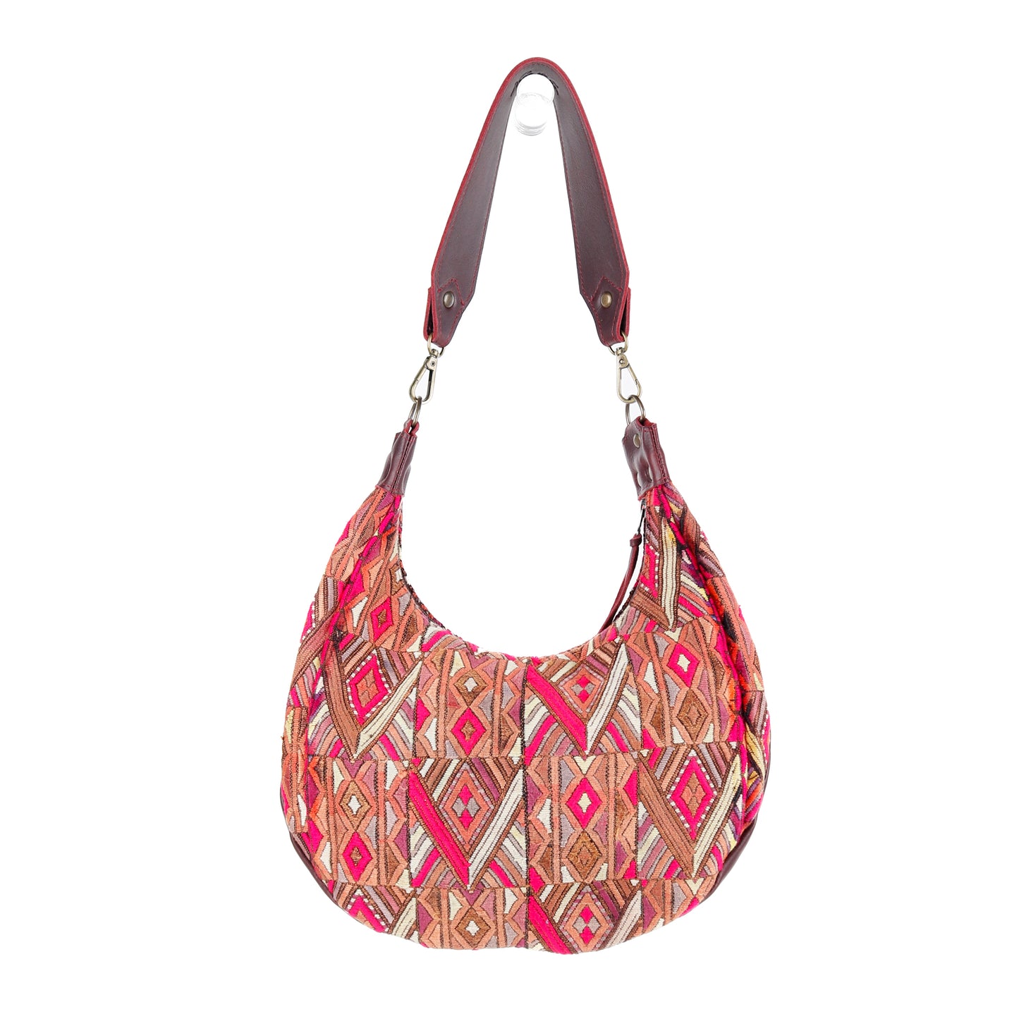 LARGE BOHO SADDLE BAG - OOAK HUIPIL - VINO TINTO - NO. 15932