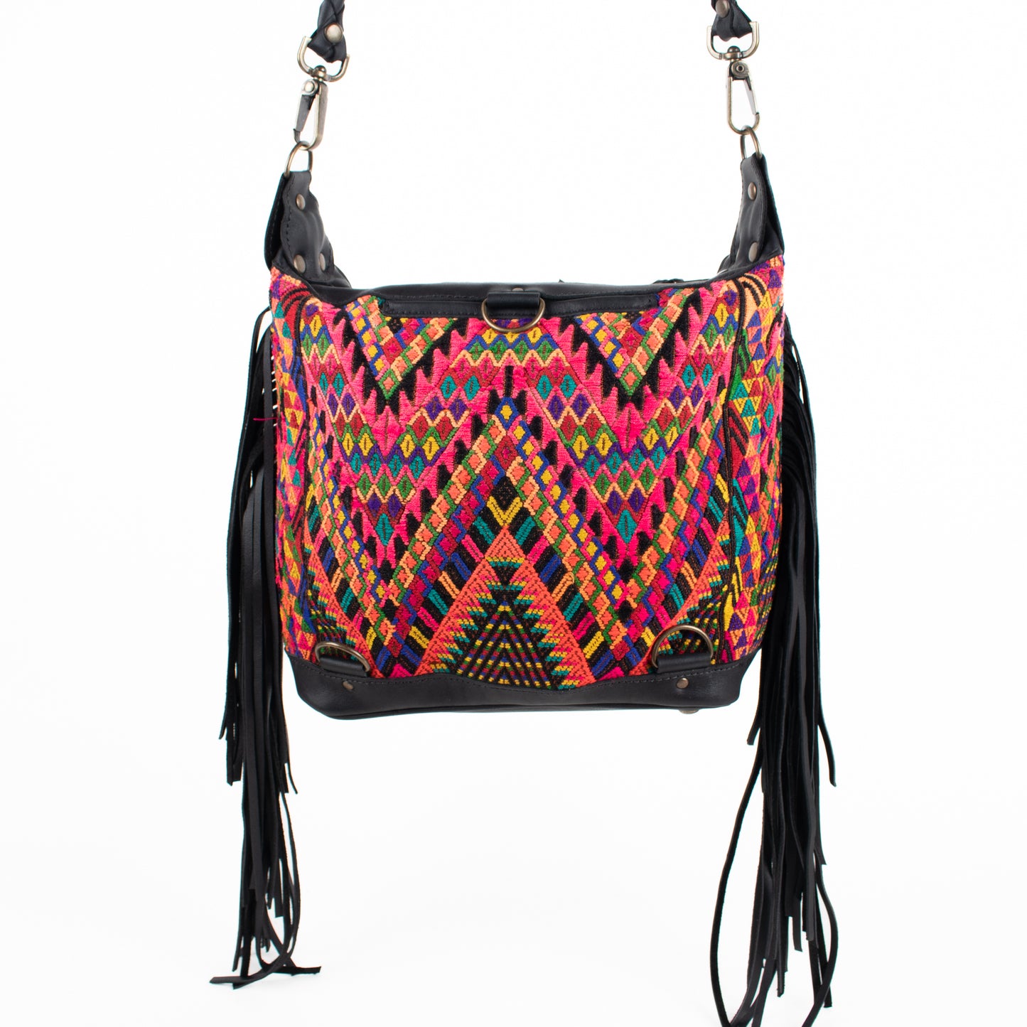BEATRIZ MINI CDB WITH FRINGE - OOAK HUIPIL - BLACK - NO. 16511