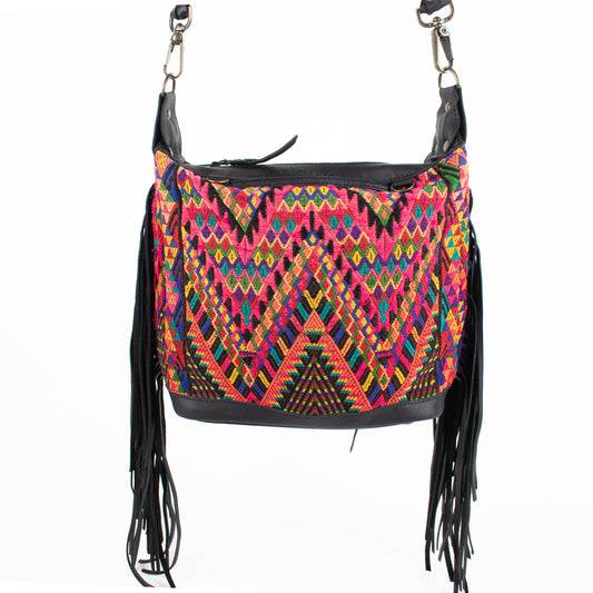 BEATRIZ MINI CDB WITH FRINGE - OOAK HUIPIL - BLACK - NO. 16511