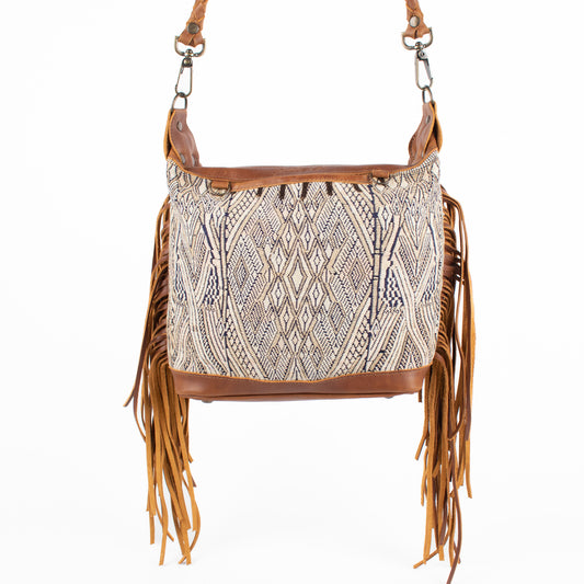 BEATRIZ MINI CDB WITH FRINGE - OOAK HUIPIL - CAFE - NO. 16513