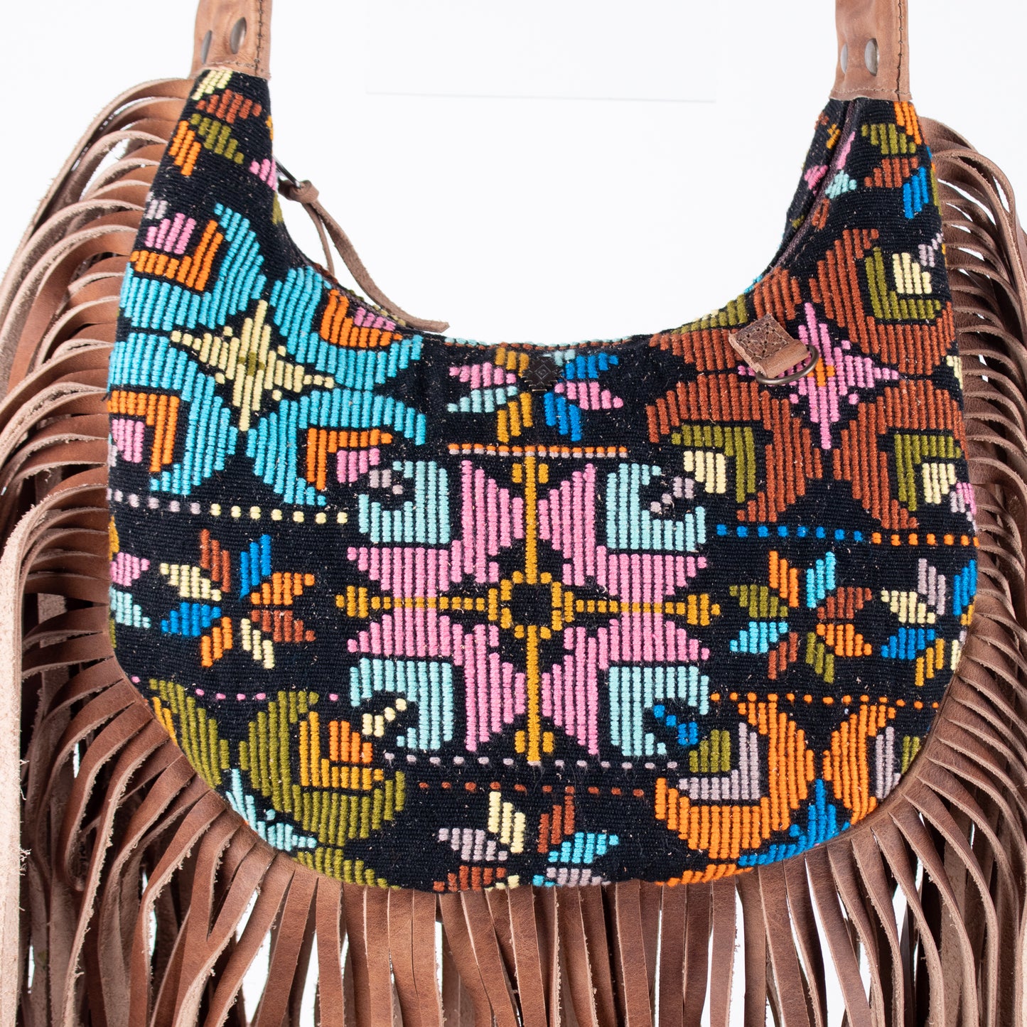 BOHO FRINGE SADDLE BAG - OOAK HUIPIL - FAWN - NO. 16628