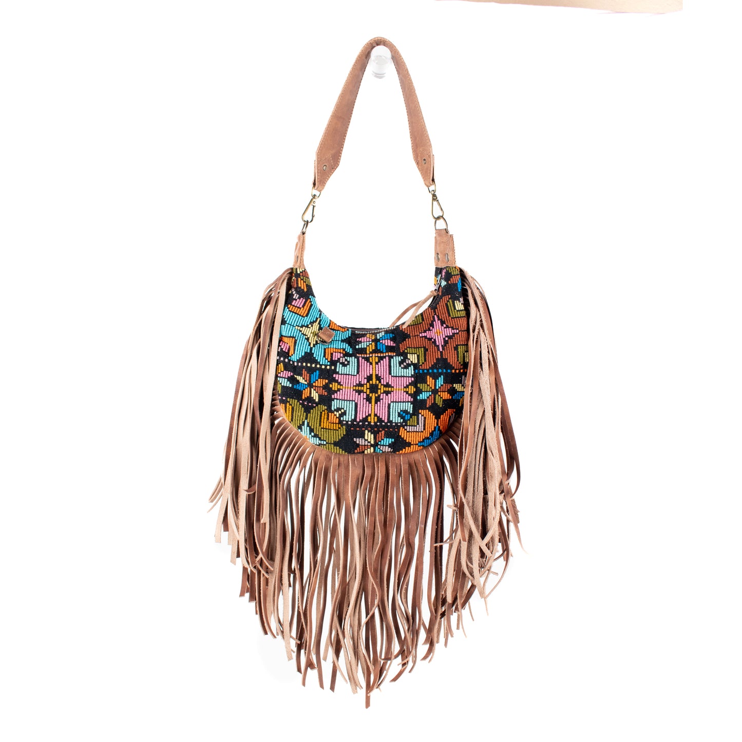 BOHO FRINGE SADDLE BAG - OOAK HUIPIL - FAWN - NO. 16628