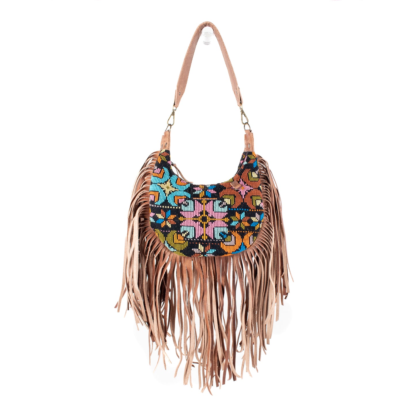 BOHO FRINGE SADDLE BAG - OOAK HUIPIL - FAWN - NO. 16628
