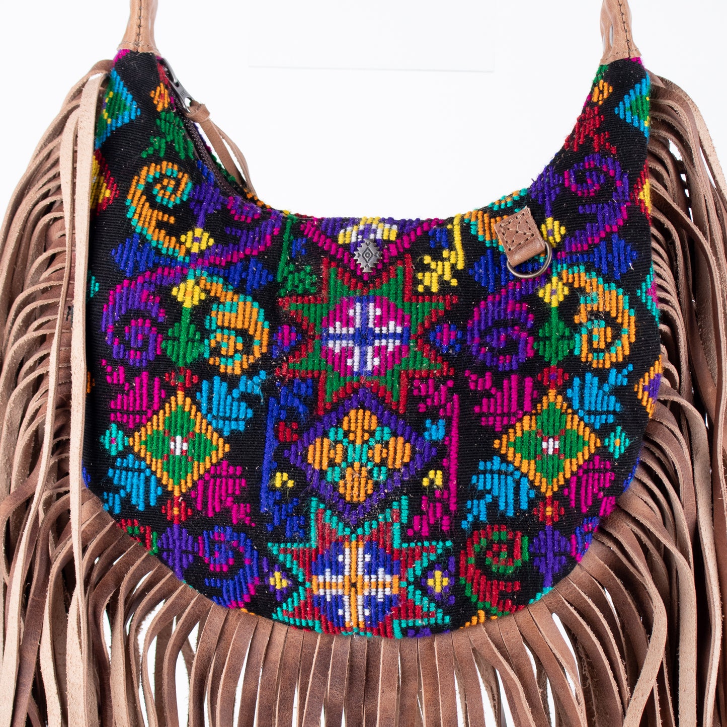 BOHO FRINGE SADDLE BAG - OOAK HUIPIL - FAWN - NO. 16630