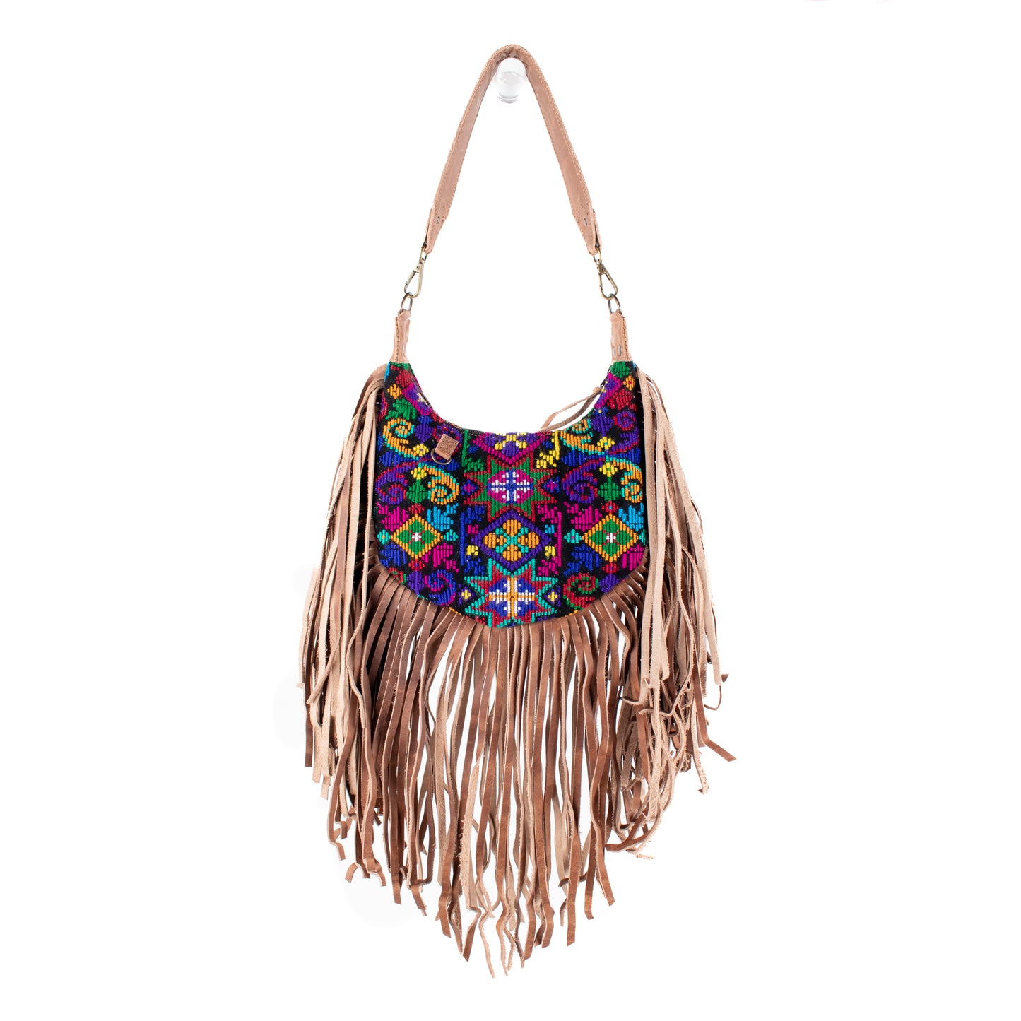 BOHO FRINGE SADDLE BAG - OOAK HUIPIL - FAWN - NO. 16630
