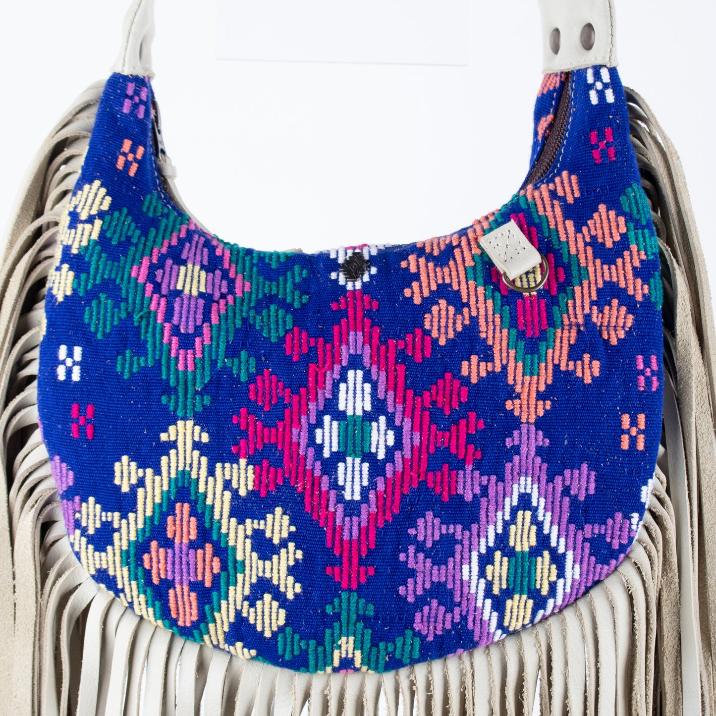 BOHO FRINGE SADDLE BAG - OOAK HUIPIL - BONE - NO. 16632