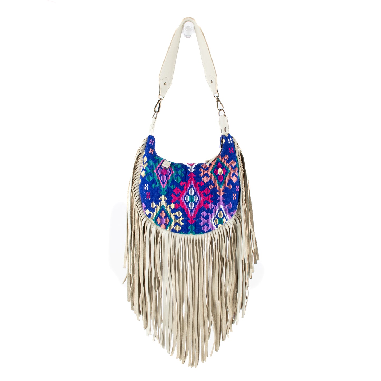 BOHO FRINGE SADDLE BAG - OOAK HUIPIL - BONE - NO. 16632