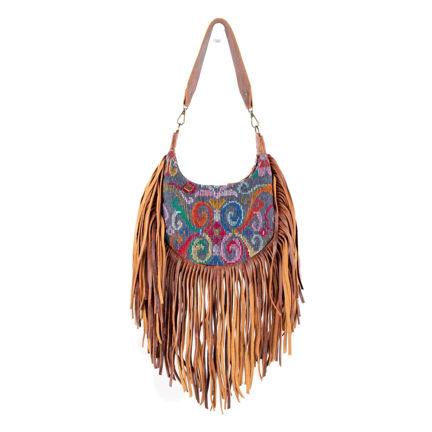 BOHO FRINGE SADDLE BAG - OOAK HUIPIL - HONEY - NO. 16633