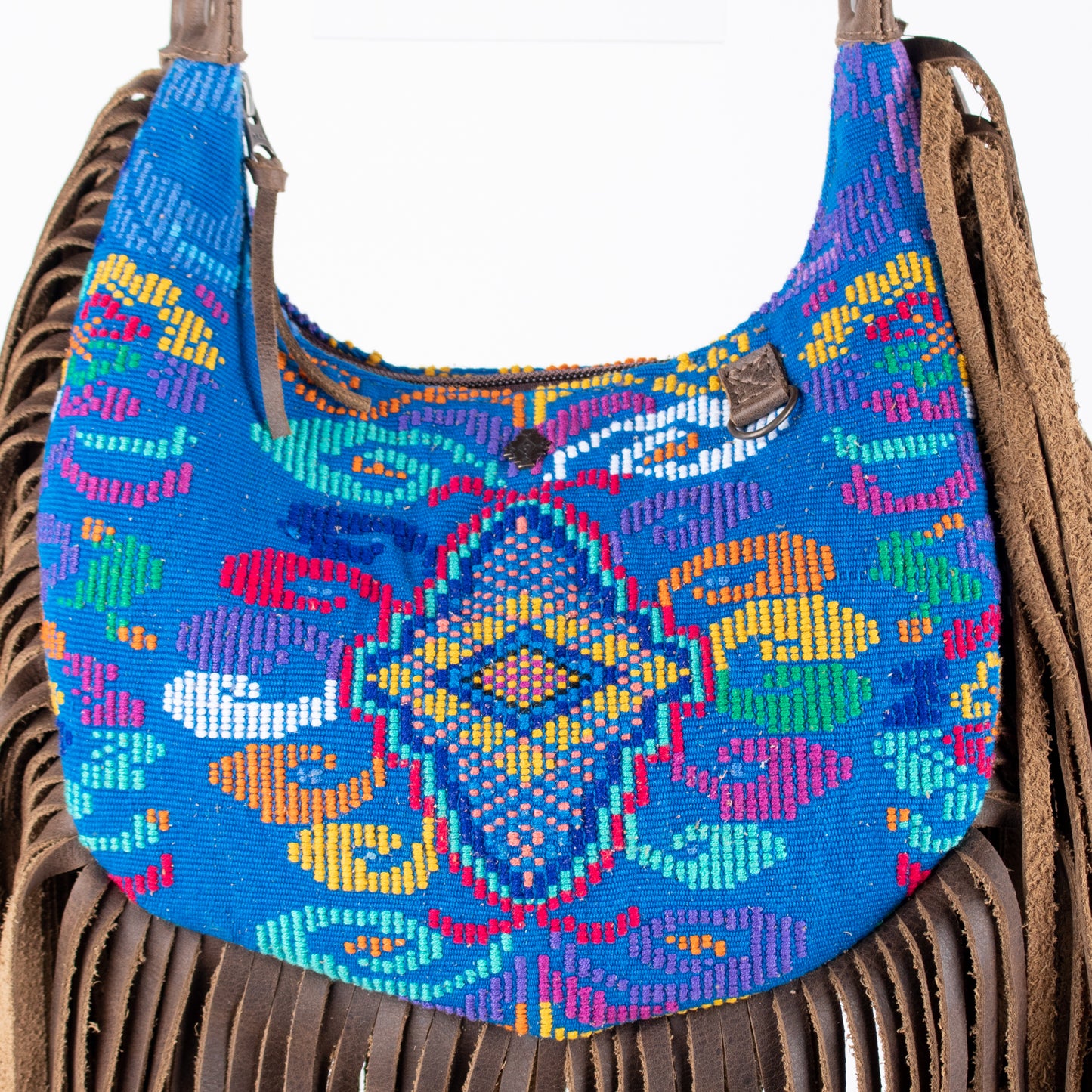 BOHO FRINGE SADDLE BAG - OOAK HUIPIL - FOSSIL - NO. 16635