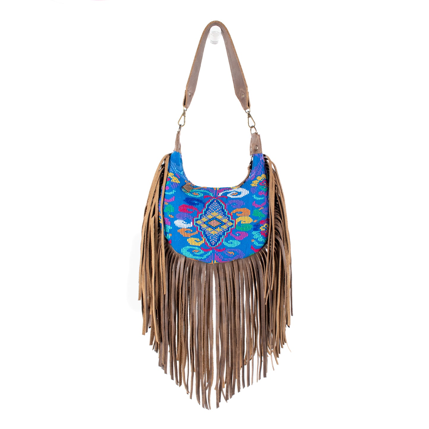 BOHO FRINGE SADDLE BAG - OOAK HUIPIL - FOSSIL - NO. 16635