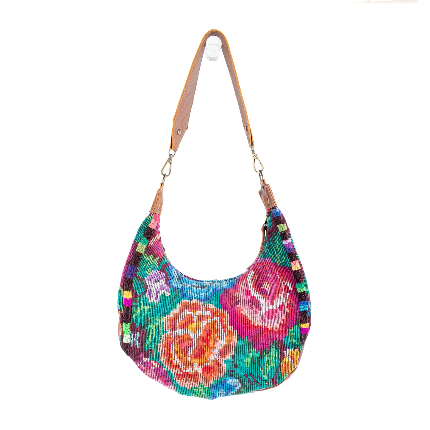 LARGE BOHO SADDLE BAG - OOAK HUIPIL - CAFE - NO. 16979