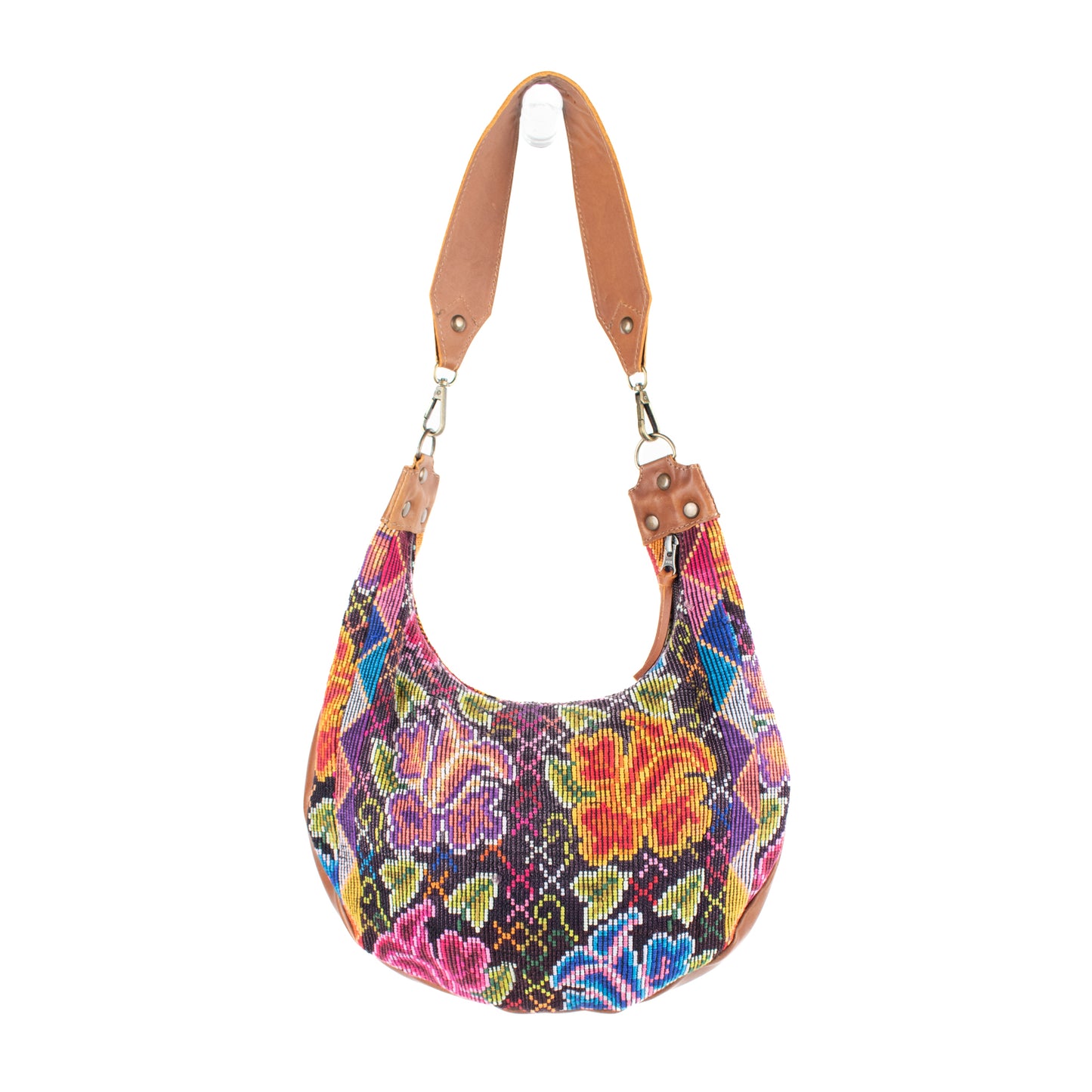 LARGE BOHO SADDLE BAG - OOAK HUIPIL - CAFE - NO. 16982