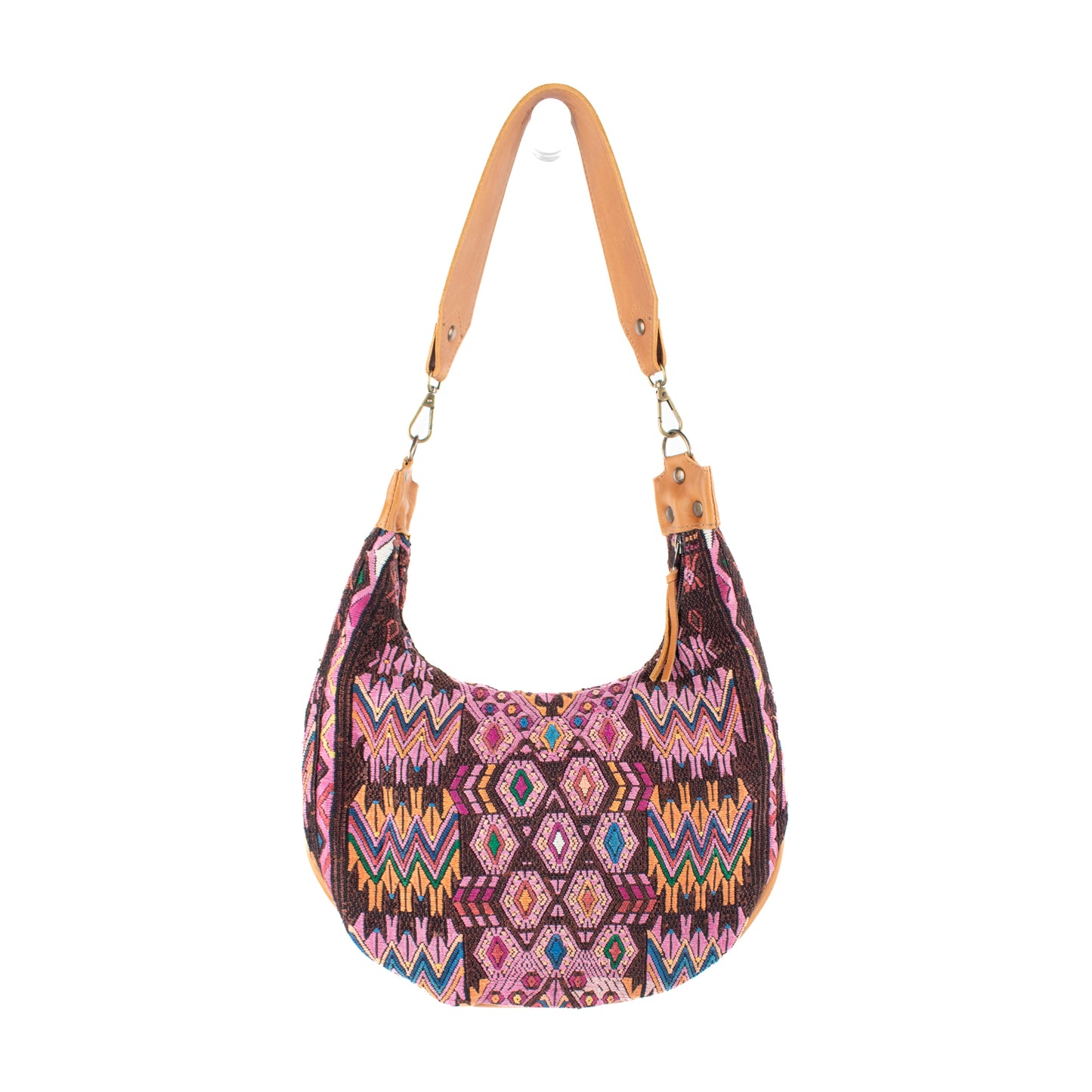 LARGE BOHO SADDLE BAG - OOAK HUIPIL - BRANDY - NO. 16997