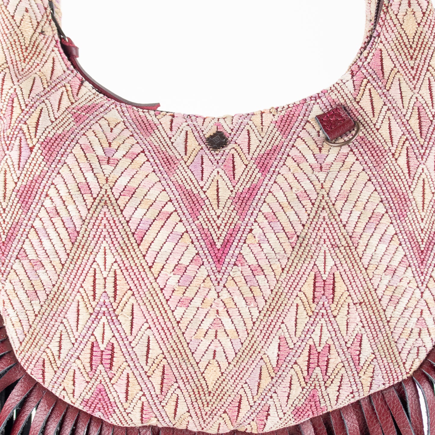 SMALL BOHO FRINGE SADDLE BAG - OOAK HUIPIL - AMARANTH - NO. 17034